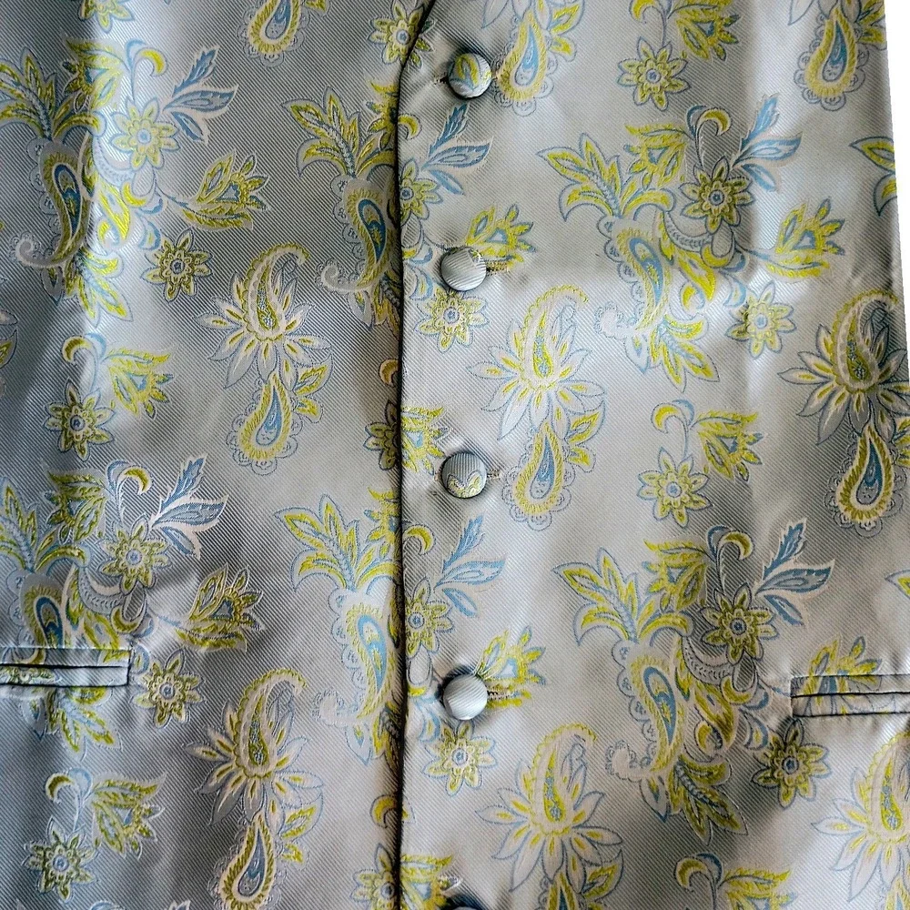 Paul Malone Mens Floral Paisley‎ Formal Tuxedo Vest Waistcoat Light Blue Size S